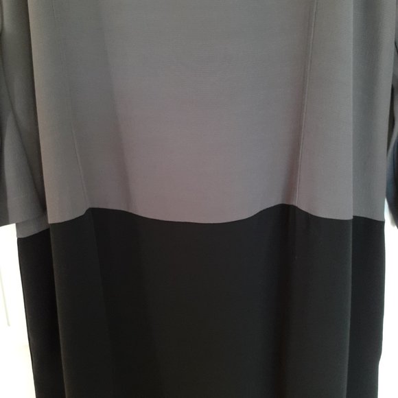 Eileen Fisher Color Block Long Sleeve Tencel Shift Dress Black Gray Size M - Picture 6 of 14